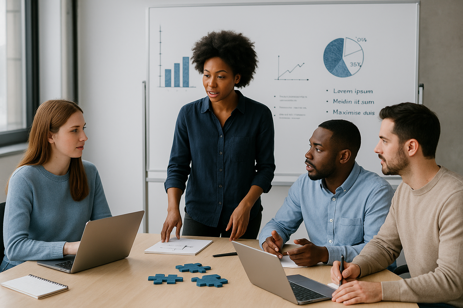 Equipo trabajando en transcreación creativa
